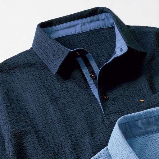 ネイビー 衿裏、前立て裏はシャンブレー生地でよれにくくおしゃれ