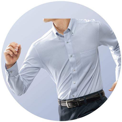 サックス系<br>のびのびニット素材で肩・肘軽やか