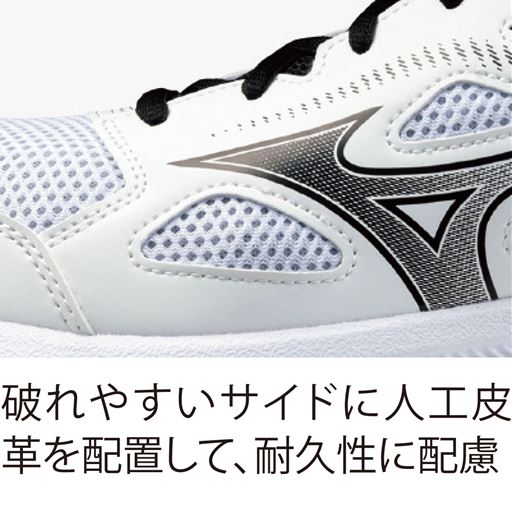 破れやすいサイドに人工皮革を配置して、耐久性に配慮