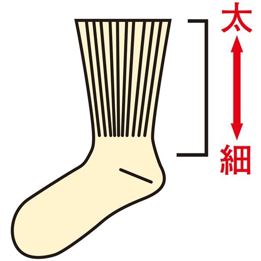 足首から履き口まで圧力を広く分散させ、やさしくフィットします。