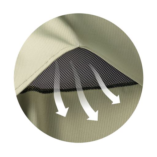 背中の通気構造とメッシュパネルが空気を流し、不快感を軽減。