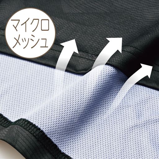 マイクロメッシュ 通常より細かい網目で風を通しやすく、放熱にも優れたメッシュ素材。
