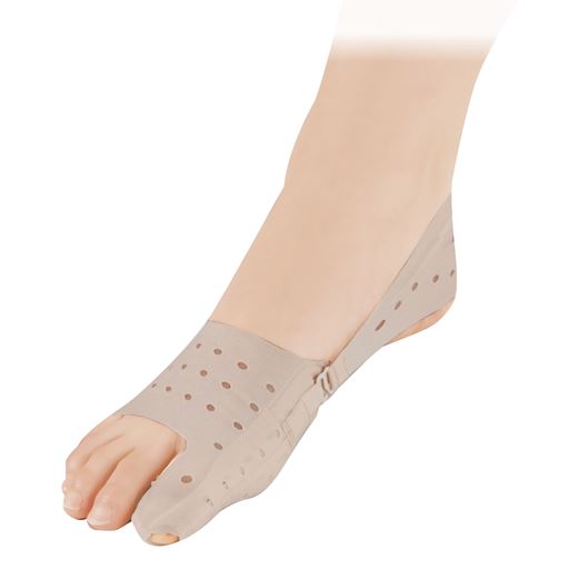柔らかタッチの伸縮素材を使用した、薄型母趾サポーター。
