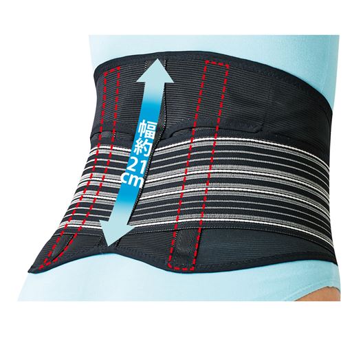 背面中心部分の幅は約21cm、さらに2本のプラスチック板を内蔵しており、腰をしっかりサポートします。 ブラックバックスタイル