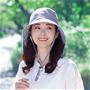 さわやかなシャンブレー生地を使用した日よけ対策帽子。 ブルー着用例