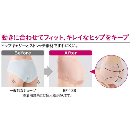 動きに合わせてフィット、ずり上がりにくい<br>※画像の商品ははEF-138(浅めタイプ)
