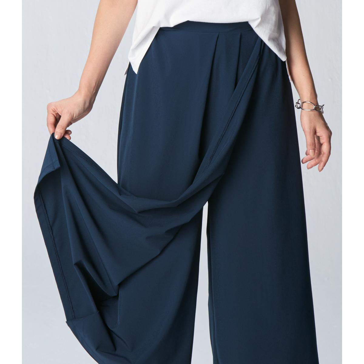 さら軽ストレッチラップ風キュロットパンツ(日本製・UVカット・接触冷