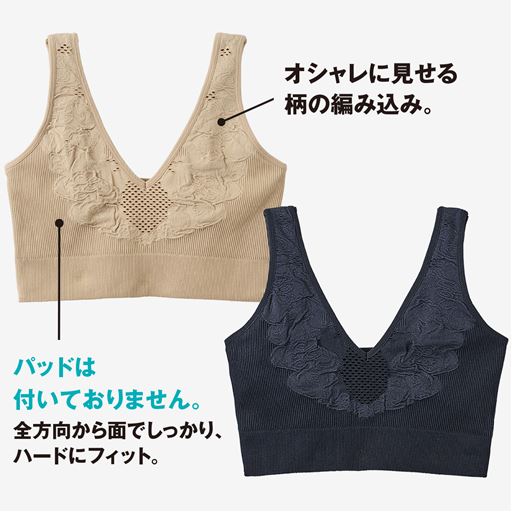 筒状に編み上げる丸編みの成形ニットなので、全方向から面でしっかりフィット。<br>編み上げる過程で柄を編み込んでいるので、シンプルになりがちな成形ニットもオシャレに。