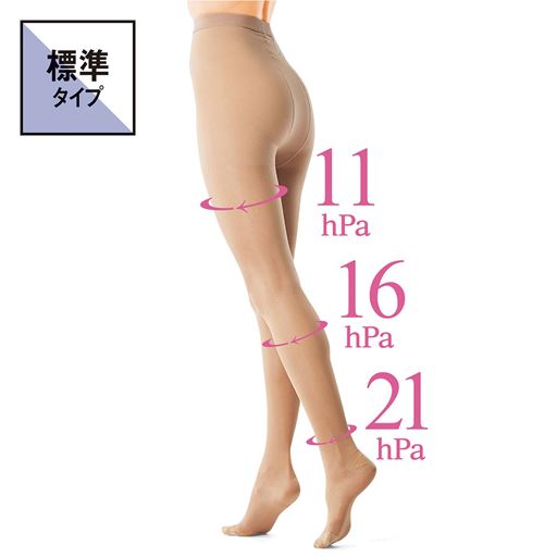 【シリーズ累計販売枚数23万枚突破!(2026年3月末現在)】心地よい引き締めで脚かろやかな標準タイプ。ふともも、ふくらはぎ、足首のレッグ部分は、サポート力に強弱を付けた特殊メッシュ編み構造。