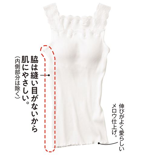 脇は縫い目がないから肌にやさしい(内側部分は除く)。