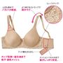 A(スキンベージュ)(1)上辺も厚めでパカパカ軽減。(2)よく伸びるストラップで肩がラク。(3)クッションパネル付で脇がしっかり安定。(4)フック裏も身生地でくるんでサラサラ。