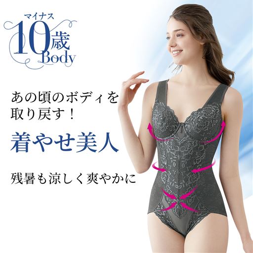 着やせ美人ボディスーツ(爽やかメッシュ素材)(ミディアムタイプ・ソフトワイヤー入り)