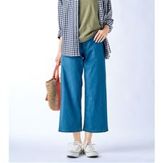 接触冷感デニムストレートワイドクロップドパンツ(UVカット・接触冷感・吸汗速乾・洗濯機OK)