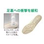 足裏への衝撃を緩和<br>クッションが入った 凹凸の中敷 。かかと部は本底と中敷の下へクッションを2重に配置し、衝撃を緩和。※ゴルフボールを 落とした時の イメージ写真。