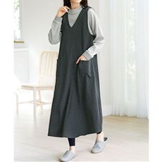 足元あったかシャギー裏起毛ロングジャンパースカート