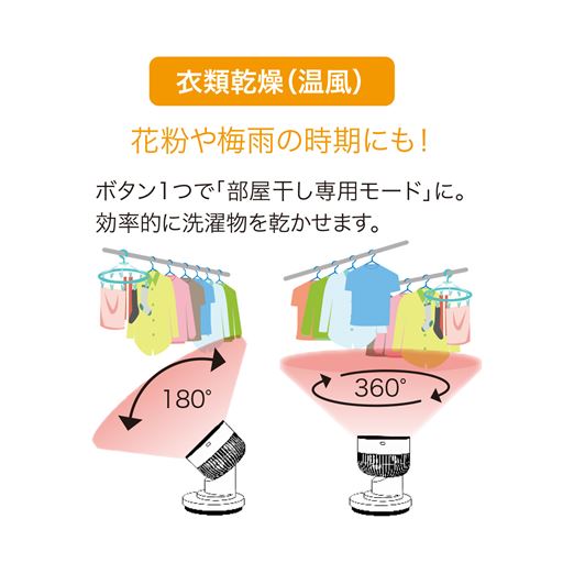 衣類乾燥(温風)<br>花粉や梅雨の時期にもおすすめ。