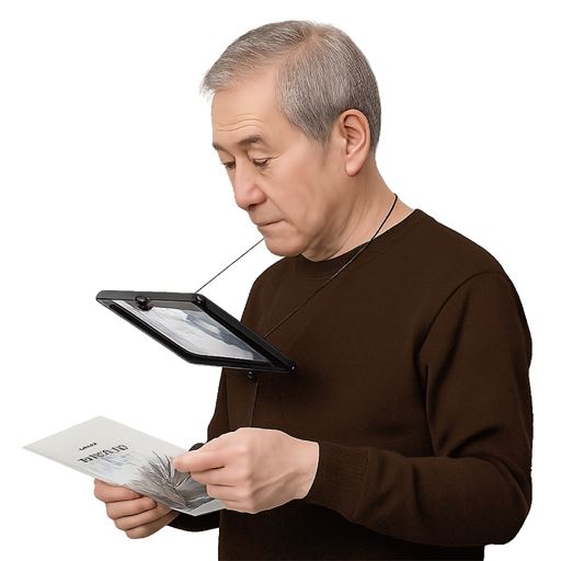 〈使い方2〉首掛け式: 両手に持ったまま雑誌などが読める!