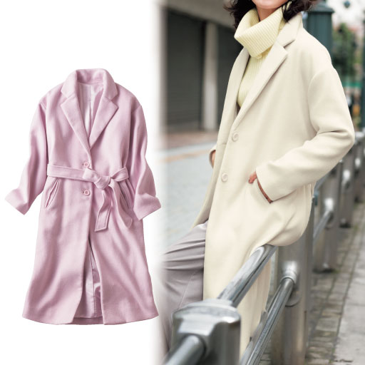 チェスターコート ベルト付き ウール混 手洗いok セシール Cecile