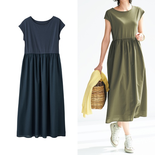 カットソー切り替えワンピース 綿100 セシール Cecile