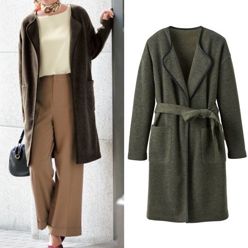 裏起毛ガウンコート 共布リボンベルト付き セシール Cecile