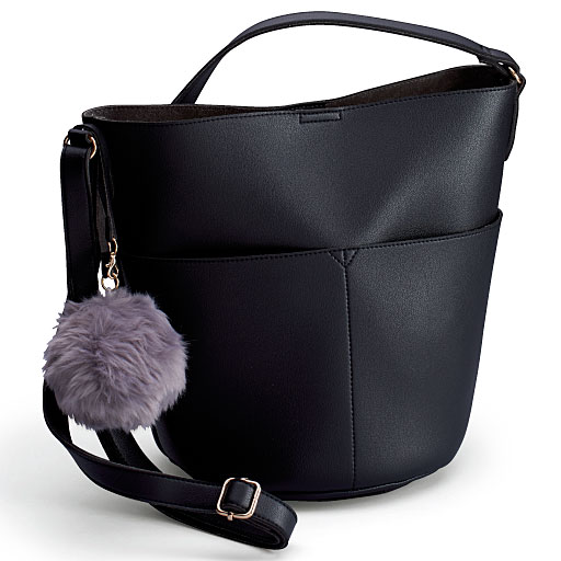 バケツ型バッグ ファーチャーム付き セシール Cecile