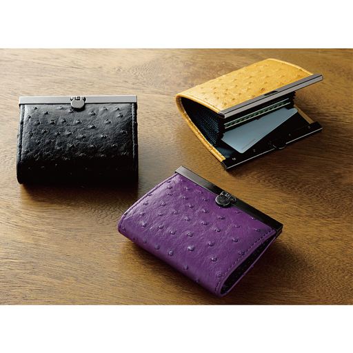 オーストリッチ調型押しがま口カードケース セシール Cecile