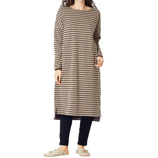 裏起毛のすっぽりあったか可愛いボーダーワンピ ルームワンピース セシール Cecile