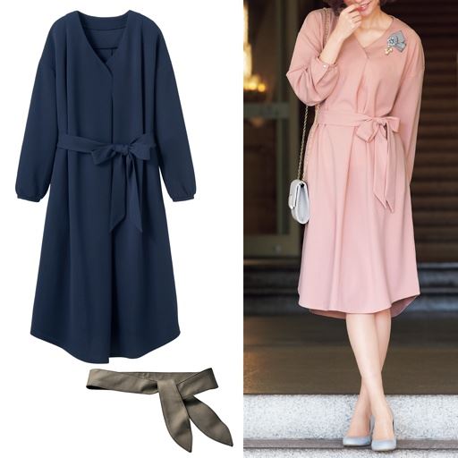 ウエストマークvネックワンピース 共地 合皮ベルト付 フォーマル 卒業式 入学式 セシール Cecile