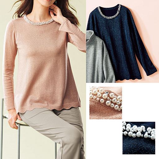 ビジュー使いラメ入りニットプルオーバー セシール Cecile