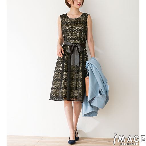 テーラードジャケット ベルト付きレースワンピース セシール Cecile