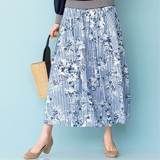 フラワープリントストライプスカート セシール Cecile フラワープリントストライプスカート セシール Cecile