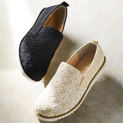 レーススリッポンシューズ 4e セシール Cecile レーススリッポンシューズ 4e セシール Cecile