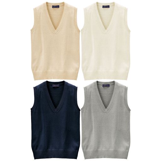 抗菌防臭機能付き 薄手Vネックニットベスト(スクール・制服)<br>カラー:オフホワイト/ライトベージュ/ライトグレー/ネイビー<br>サイズ:S/M/L/LL