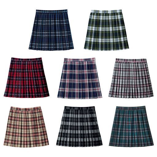 丈が選べる日本製プリーツスカート(防しわ)(洗濯機OK)(チェック柄)(スクール・制服)