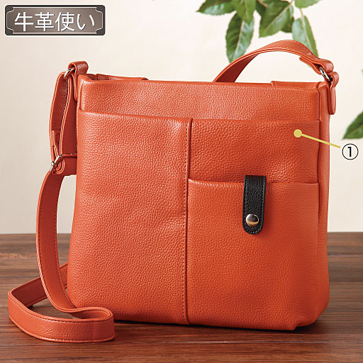 収納たっぷり牛革ショルダーバッグ セシール Cecile