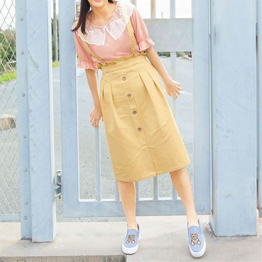 サスペンダー付き前ボタンスカート セシール Cecile サスペンダー付き前ボタンスカート セシール Cecile