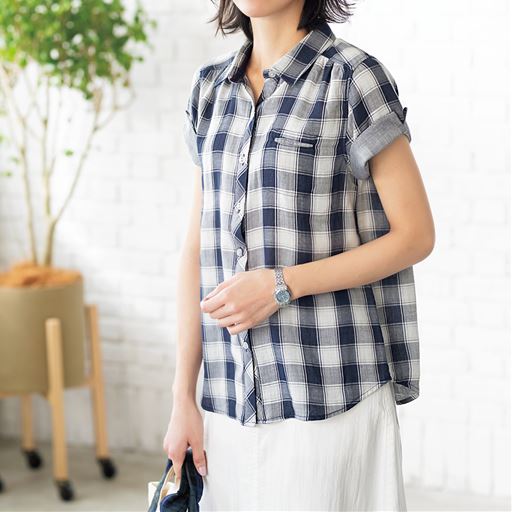 ふわっさら ダブルガーゼシャツ 半袖 綿100 セシール Cecile