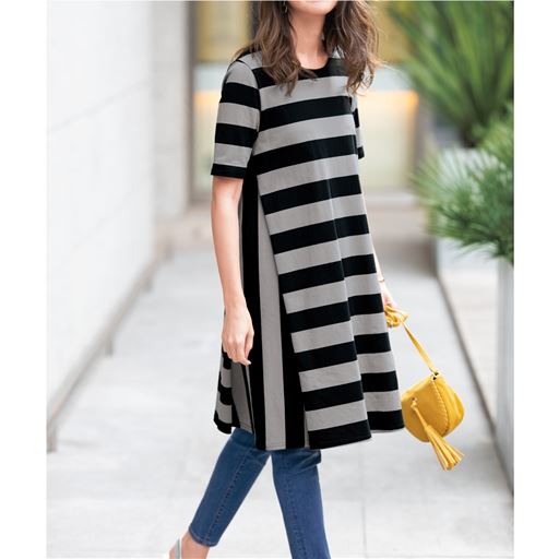 切替フレアーチュニック 綿100 セシール Cecile