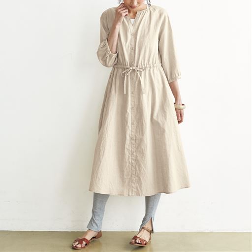 リネンコットンのスキッパーワンピース セシール Cecile