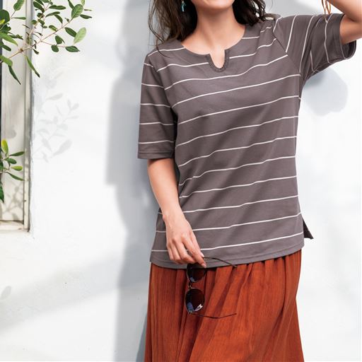 Uvカット鹿の子キーネックtシャツ 吸汗速乾 セシール Cecile