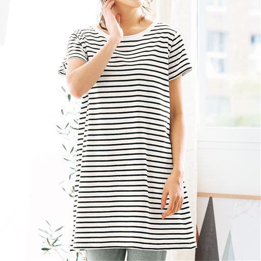 ゆるっとボーダー半袖tシャツ 綿100 セシール Cecile