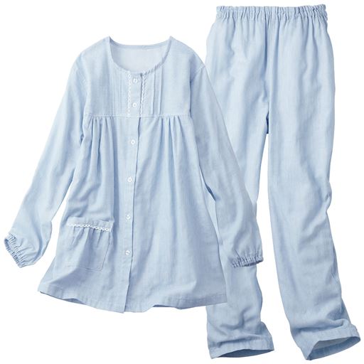 ダブルガーゼのレース付パジャマ 綿100 セシール Cecile ダブルガーゼのレース付パジャマ 綿100 セシール Cecile