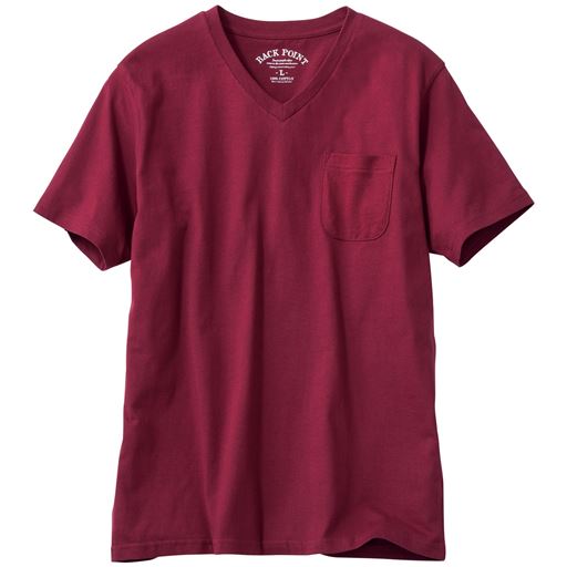 農薬や化学肥料をいっさい使わないオーガニックコットンを100%使用した、24番単糸・天竺素材のVネック半袖Tシャツ。<br>※バーガンディワイン