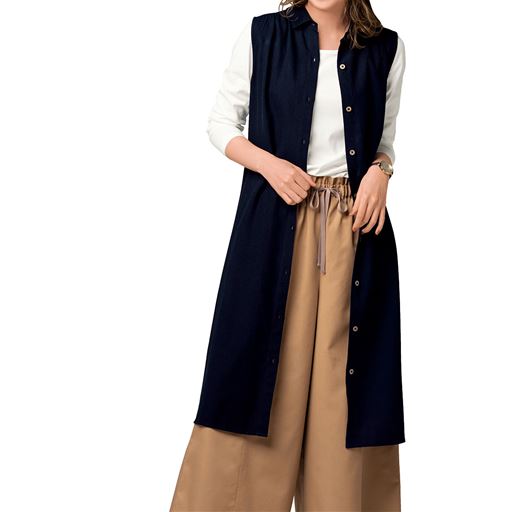 リネン混ノースリーブシャツワンピ セシール Cecile