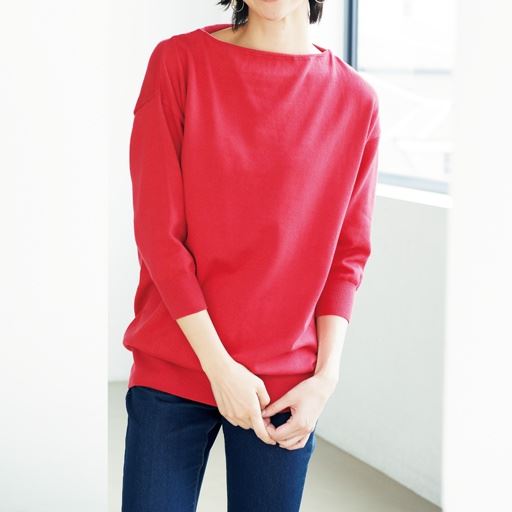 ボートネックコットンニット 綿100 セシール Cecile ボートネックコットンニット 綿100 セシール Cecile