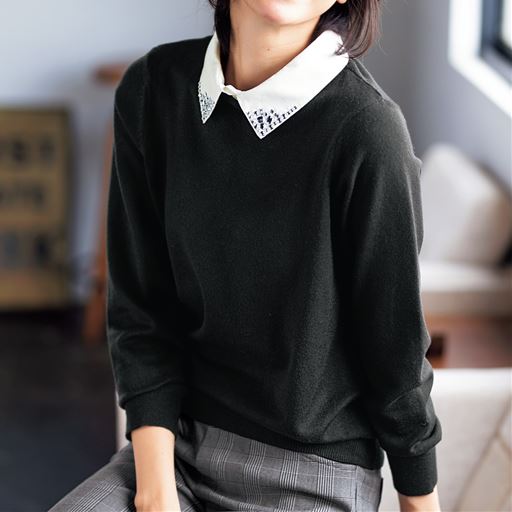 シャツ襟付きニットプルオーバー セシール Cecile シャツ襟付きニットプルオーバー セシール Cecile