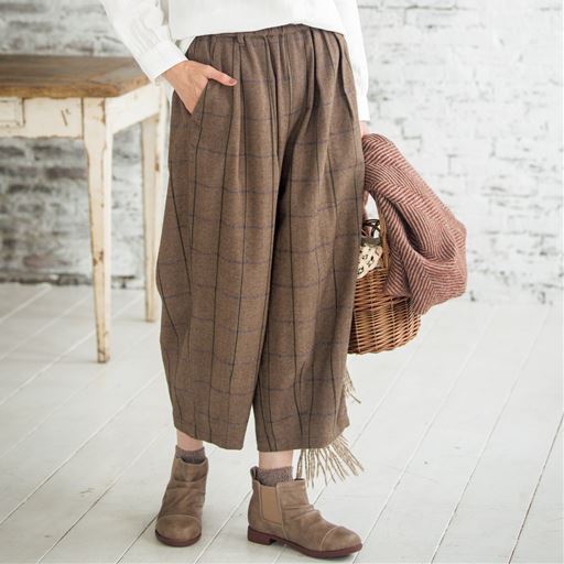 ウールライクコットンゆったり8分丈パンツ 洗濯機ok セシール Cecile