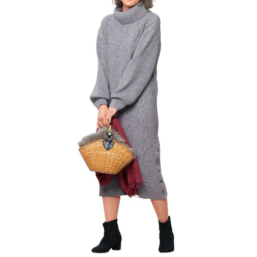 ケーブル編みニットワンピース トールサイズ セシール Cecile ケーブル編みニットワンピース トールサイズ セシール Cecile