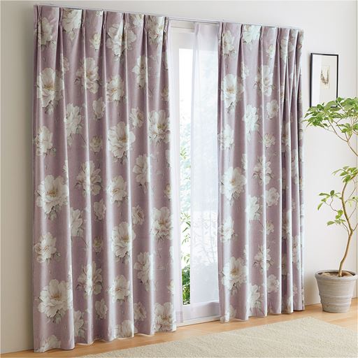 遮光カーテン ベロア調生地 花柄 セシール Cecile