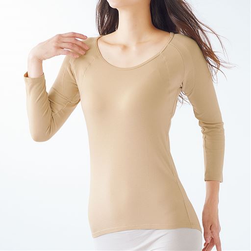 大きな汗取り付8分袖インナー 冬の汗ジミ対策 Sweat Magic汗取りパッド付 吸湿発熱 保温 爆汗さん R セシール Cecile